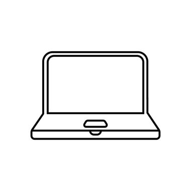 Laptop Hattı Simgesi Beyaz Arkaplanda. İnce hat çizgileri..