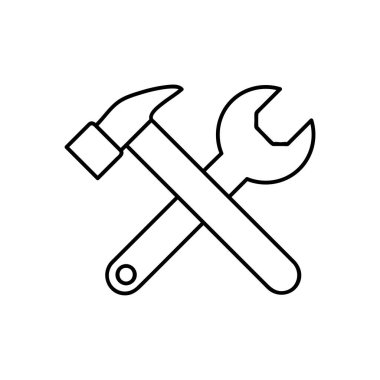 Araç simgesi. Ayarlar imzası. Tercihler sembolü. Beyaz arkaplanda ince çizgi simgesi. Vektör illüstrasyonu.