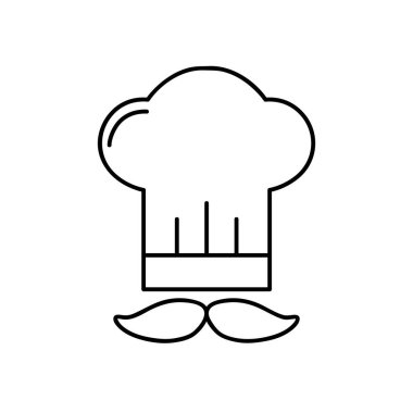 Bıyıklı, bıyıklı ve çizgili sanat ikonlu bir aşçı. Web sitesi veya mobil uygulama için modern, basit düz vektör çizimi