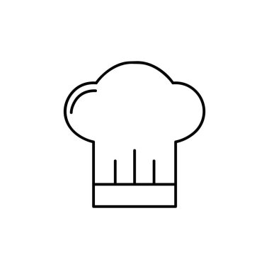Şef şapka çizgisi simgesi, taslak vektör işareti, beyaz üzerine izole edilmiş doğrusal resim. Sembol, logo illüstrasyonu.