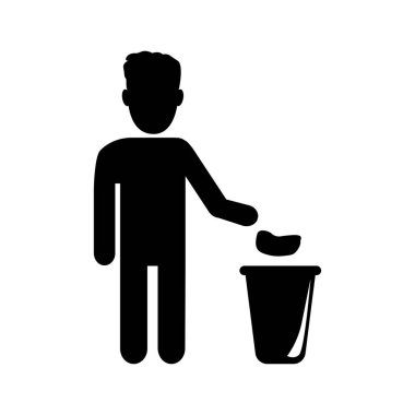 Düzenli adam sembolü, çöp ikonu atmayın, temiz tutun, dikkatlice ve düşünceli bir sembol atın