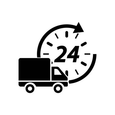Teslimat kamyonu simge vektör simgesi, Hızlı Kargo kargo van, beyaz arka plan üzerinde izole düz siyah beyaz stili hızlı kurye taşımacılığı