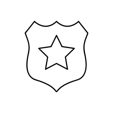 Polis rozeti çizgisi ikonu. Web sitesi ve mobil uygulama için ince doğrusal grafik piktogram. Logo çizimi. Bölüm 10.