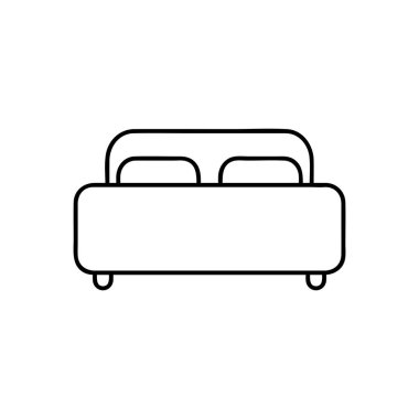 Çift Kişilik Yatak satırı simgesi, Anahat vektör işareti, doğrusal piktogram beyaz izole. Logo illüstrasyon