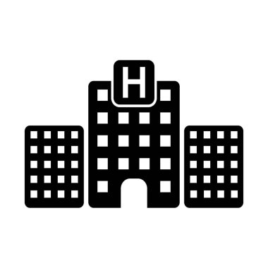 Hotel Icon beyaz arka plan üzerinde izole. İş, pazarlama, Internet kavramı için basit düz piktogram. Web sitesi tasarımı ya da hareket eden app için trendy modern vektör simgesi.