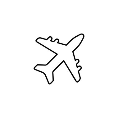 İnce hatlı bir uçak ikonu. Havacılık taşımacılığı ana hatları vektör işareti, doğrusal piktogram beyaz üzerinde izole. logo illüstrasyonu