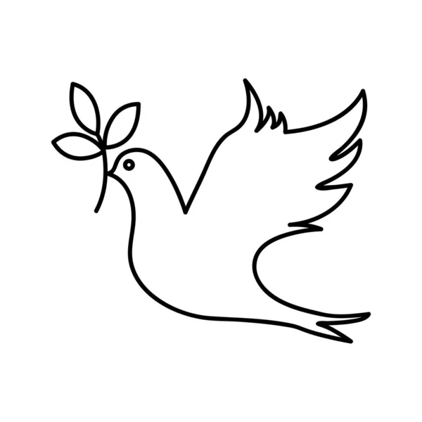 Pomba Paz Voando Com Contorno Verde Azeitona Conceito Paz Ilustração — Vetor de Stock