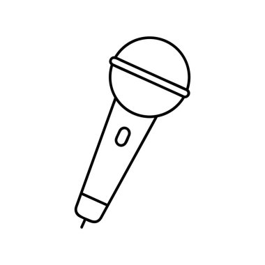 Mikrofon simgesi düz simge. Web tasarımı veya mobil uygulama için müziğin tek bir yüksek kaliteli taslak sembolü. Tasarım logosu, ziyaret kartı vs. için ince ses işaretleri. Hoparlörün ana logosu