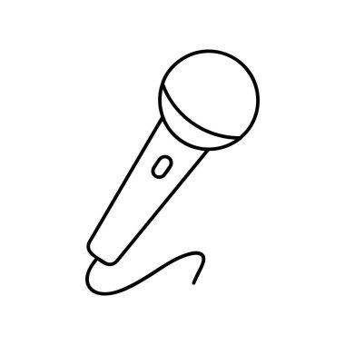 Mikrofon simgesi düz simge. Web tasarımı veya mobil uygulama için müziğin tek bir yüksek kaliteli taslak sembolü. Tasarım logosu için ince ses işaretleri. Hoparlörün ana logosu