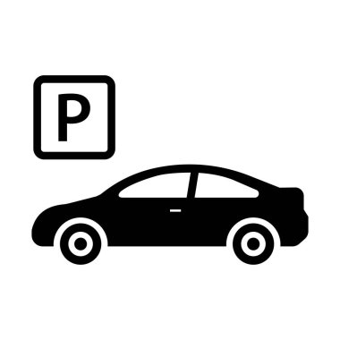 Araba ikonu izole edilmiş, park levhası, araba parkı, vale. Düz tasarım, vektör resim vektörü