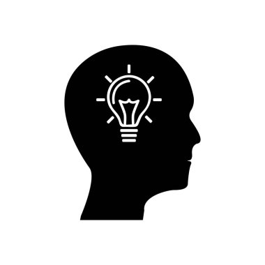 Baş fikir simgesi vektörü, katı illüstrasyon, beyaz üzerine izole edilmiş resim