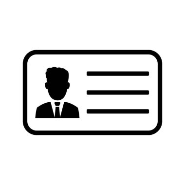 Kimlik kartı simgesi. Beyaz arkaplanda mükemmel siyah resim çizimi.