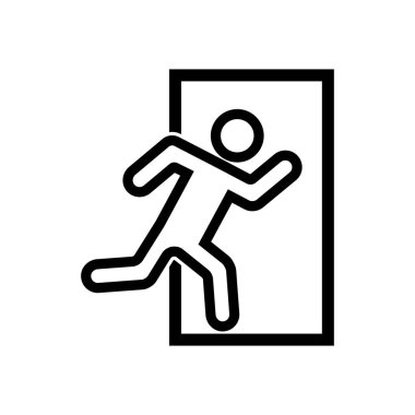 Çıkış Simgesi beyaz arkaplanda izole edilmiş, modaya uygun düz bir şekilde. Web sitenizin tasarımı, logosu, uygulaması ve UI için sembol bırakın. Vektör illüstrasyonu.