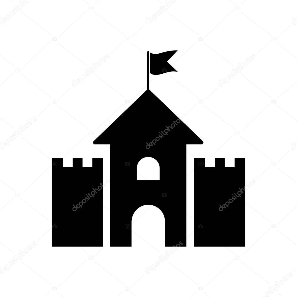 Silhouette icon castle. Perfect Black pictogram illustration on white background.