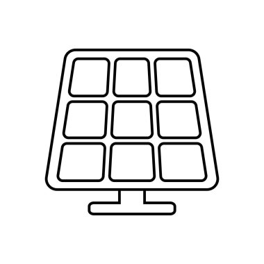 Güneş pili simgesi. Mobil konsept ve web uygulamaları için adı olan teknoloji simgesi. İnce çizgili güneş pili ikonu ağ ve mobil için kullanılabilir. Beyaz arkaplanda premimium simgesi