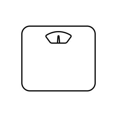 Ağırlık ölçekli çizgi simgesi. Mobil konsept ve web tasarımı için doğrusal biçim işareti. Vücut ağırlığı ölçeği taslak vektör simgesi. Sembol, logo illüstrasyonu.