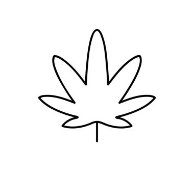 Marihuana yaprağının vektör görüntüsü. Siyah beyaz çizim, tek renkli. Beyaz arkaplanda izole edilmiş resim.