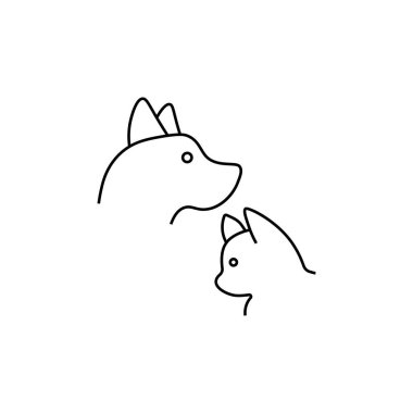 Kedi köpek simgesi olan. Vektör evcil hayvan siluetleri ince çizgi tarzı. Yaratıcı doğrusal işareti veya logo için veteriner Kliniği