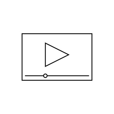 ince çizgi video oyuncu arayüzü. e-ticaret, podcast, durum çubuğu, seo, öğrenme, konferans, UI, promosyon kavramı. Doğrusal stil trend modern logo tasarım vektör çizim beyaz arka plan üzerinde