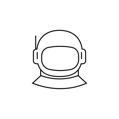 Miğfer ana hatlı astronot uzay giysisi. Mobil konsept ve web tasarımı için doğrusal biçim işareti. Uzaylı portresi basit çizgi vektör simgesi. Sembol, logo illüstrasyonu.