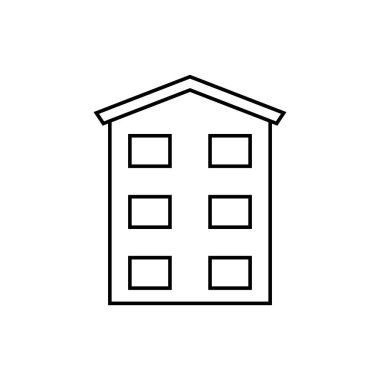 Ofis inşa çizgisi simgesi, taslak vektör işareti, beyaz üzerine izole edilmiş doğrusal resim. Sembol, logo illüstrasyonu.