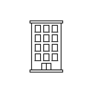 Ofis inşa çizgisi simgesi, taslak vektör işareti, beyaz üzerine izole edilmiş doğrusal resim. Sembol, logo illüstrasyonu.