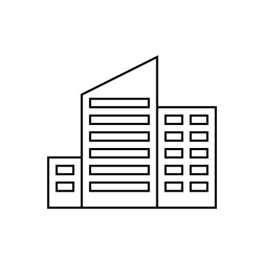 Ofis inşa çizgisi simgesi, taslak vektör işareti, beyaz üzerine izole edilmiş doğrusal resim. Sembol, logo illüstrasyonu.