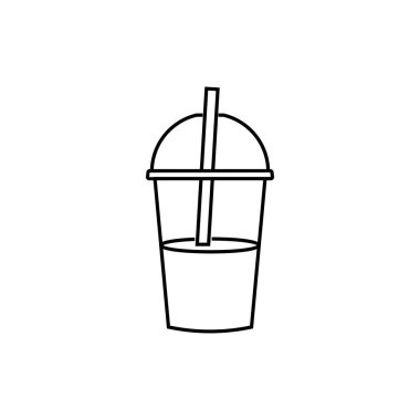 Soğuk içecek çizgisi simgesi. Saman, kupa, smoothie. İçki konsepti. Vektör illüstrasyonu kafe, soğuk kahve, kokteyl gibi konular için kullanılabilir