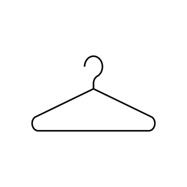 Askı simgesi vektörü. Çizgi elbise askısı sembolü. Modayı takip eden düz tabela tasarımı. Web sitesi ve mobil uygulama için ince doğrusal grafik piktogram. Logo çizimi. Bölüm 10.