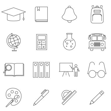 Eğitim, öğrenme, okul vektörü ince çizgi simgeleri. Web siteleri, web tasarımı, mobil uygulama, bilgi grafikleri için modern çizgi grafik tasarımı doğrusal kavramları.