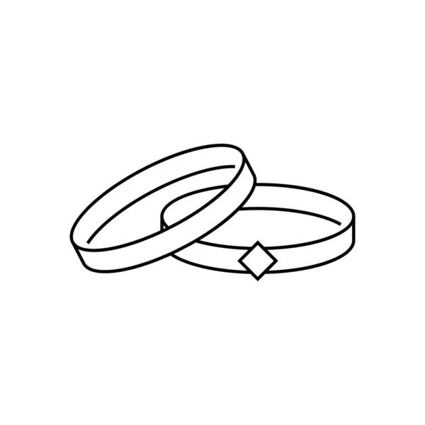結婚指輪線形アイコン 細い線の図 婚約指輪ダイヤモンド表面形状記号を連動します ベクトル分離外形図 — ストックベクタ