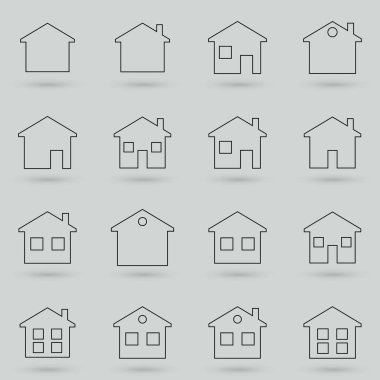 Basit bir ev satırı simgesi koleksiyonu. İnfografik, logo, uygulama geliştirme ve web sitesi tasarımı için ince çizgi vektör kümesi. Birincil semboller izole edildi. Düğme simgeleri
