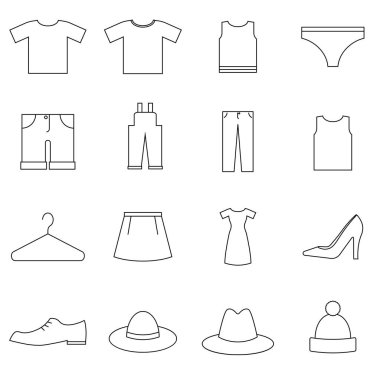 Doğrusal kıyafet simgeleri ayarlandı. Web ve mobil UI için kullanılacak evrensel kıyafet simgesi, giysi temel UI ögeleri