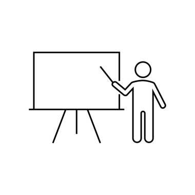 Eğitim çizgisi simgesi, taslak vektör işareti, beyaz üzerine izole edilmiş doğrusal resim. Sembol, logo illüstrasyonu.