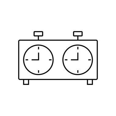 Satranç saati taslak simgesi. Mobil konsept ve web tasarımı için doğrusal biçim işareti. Satranç kronometre zamanlayıcısı basit çizgi vektör simgesi. Sembol, logo illüstrasyonu.