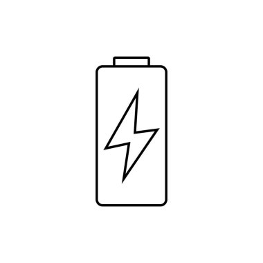 Batarya konsepti ikonu şarj ediliyor. Doğrusal Şarj Bataryası konsepti sembol tasarımı. Bu basit element illüstrasyonu web ve mobil için kullanılabilir.