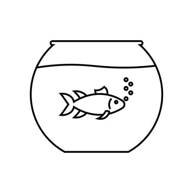 Akvaryum doğrusal simgesi. İnce çizgili çizim. Balıkçılık. Contour sembolü. Vektör izole çizimi.