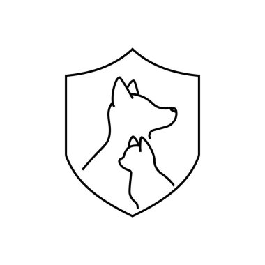 Kedi köpek simgesi olan. Vektör evcil hayvan siluetleri ince çizgi tarzı. Yaratıcı doğrusal işareti veya logo için veteriner Kliniği