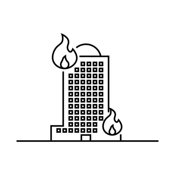 Quemando Icono Casa Fuego Icono Del Edificio Diseño Línea Delgada — Archivo Imágenes Vectoriales