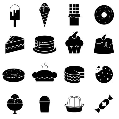 Tatlı, pasta, kek, kurabiye, bisküvi, kek vektör ikonu seti. Tatlı kek..