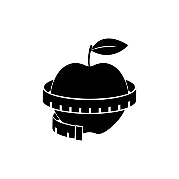 Apfel Mit Maßband Symbol Weißer Hintergrund Mit Schatten Design Vektorillustration — Stockvektor