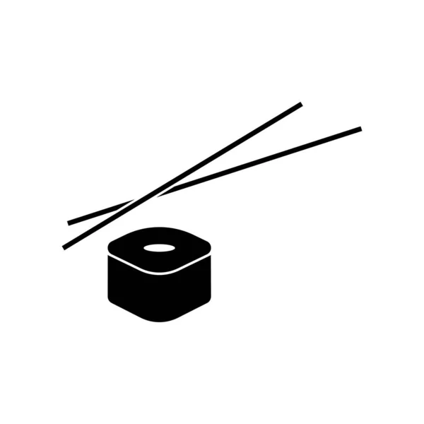 Sushi Rolo Com Pauzinhos Fundo Branco Modelo Logotipo Preto Monocromático —  Vetores de Stock