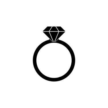 Elmas veya diğer mücevher ile yüzük simgesi. Nişan ya da evlilik yüzüğü, pahalı mücevherler. Vektör İllüstrasyonu