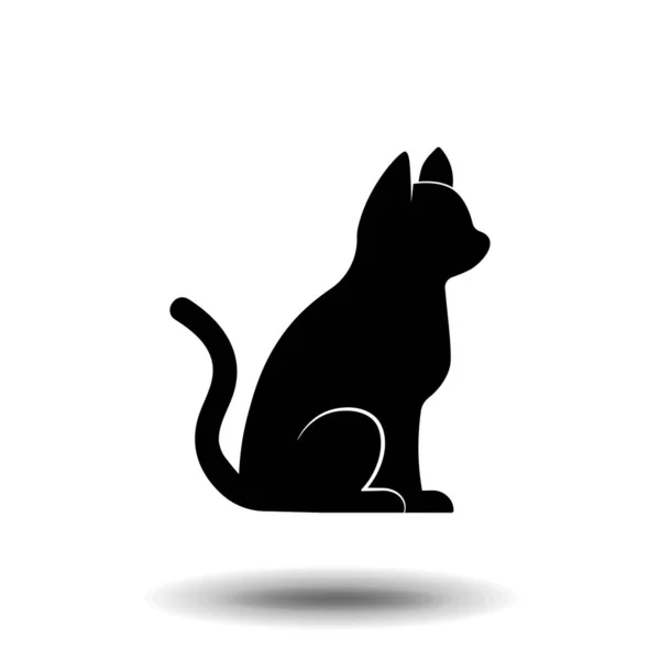 Black Cat Silhouette Elegant Cat Sitting Side View Turn Head — Stock Vector