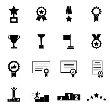 Ödül ve ödüller. Basit düz vektör simgeleri ayarlandı