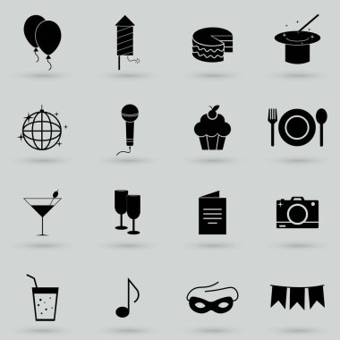 Parti Simgeleri ve Gri Arkaplanlı Kutlama Simgeleri