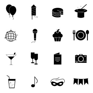 Parti Simgeleri ve Beyaz Arkaplanlı Kutlama Simgeleri