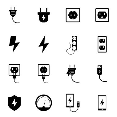 Elektrik simgesi koleksiyonu - vektör siluet illüstrasyonu