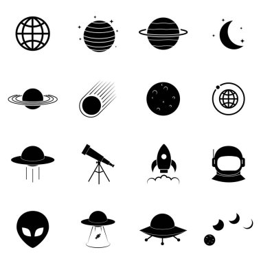 Uzay ve astronomi 16 simgeler koleksiyonu. vektör çizim.