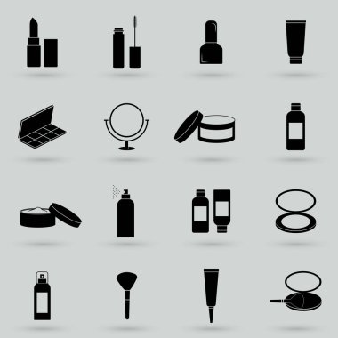 Kozmetik katı Web simgeler. Vektör kümesi olan güzellik karakteri.